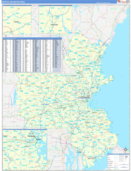 Boston-Cambridge-Newton Metro Area Wall Map Basic Style 2024